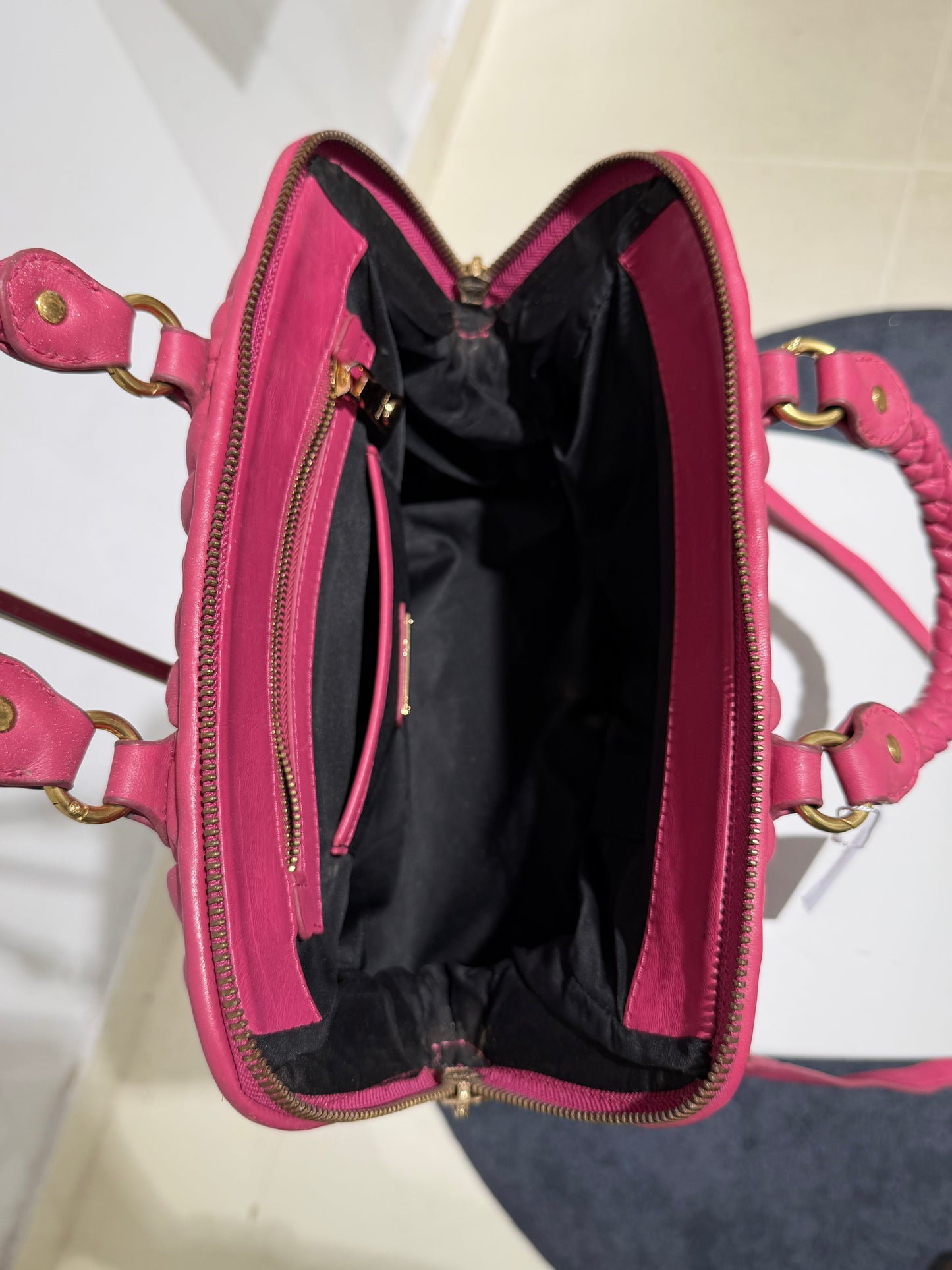 Rare Vintage 00s Miu Miu Viral Ruched Hand Bag In Fucsia