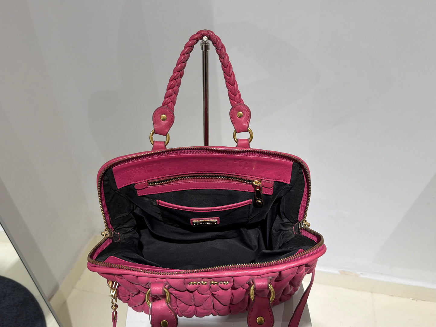 Rare Vintage 00s Miu Miu Viral Ruched Hand Bag In Fucsia