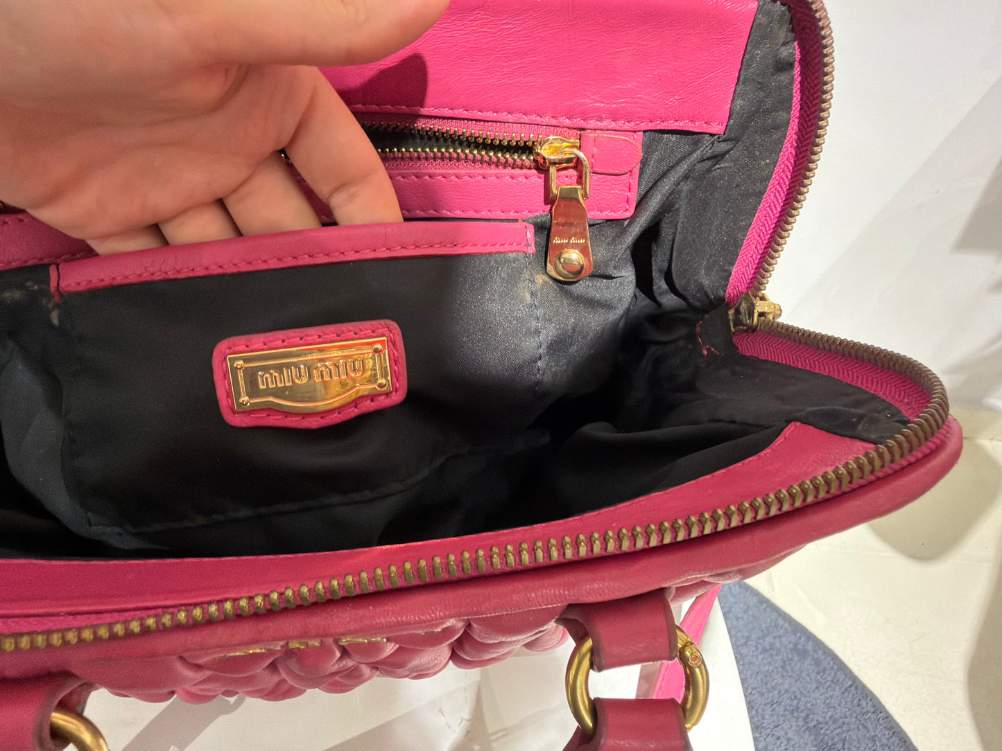 Rare Vintage 00s Miu Miu Viral Ruched Hand Bag In Fucsia