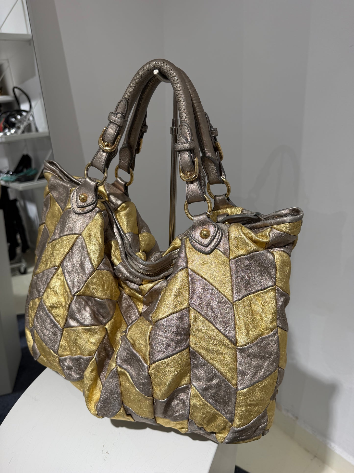 Rare Vintage 00s Miu Miu Braided Gold And Silver Maxi Bag