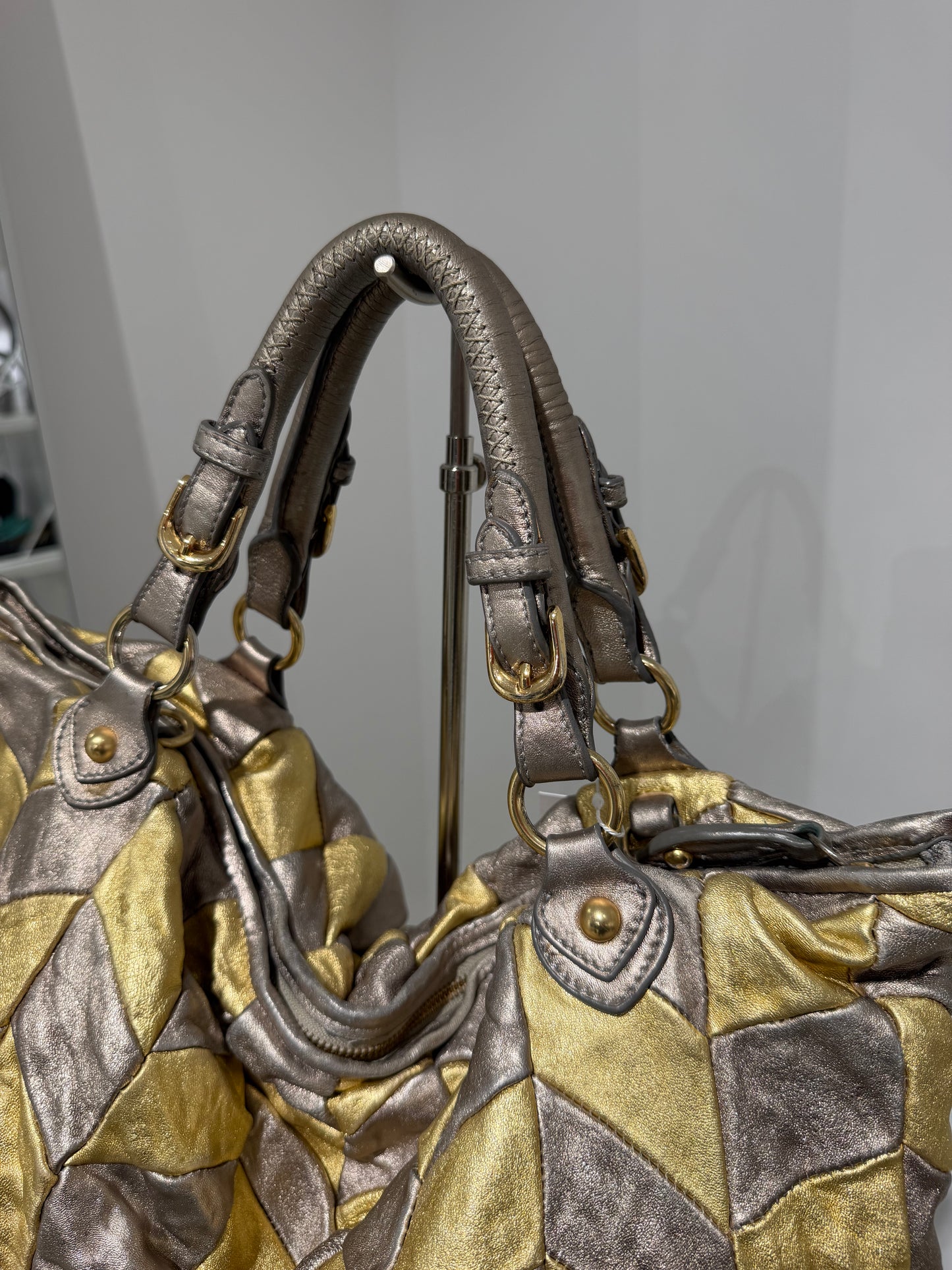 Rare Vintage 00s Miu Miu Braided Gold And Silver Maxi Bag