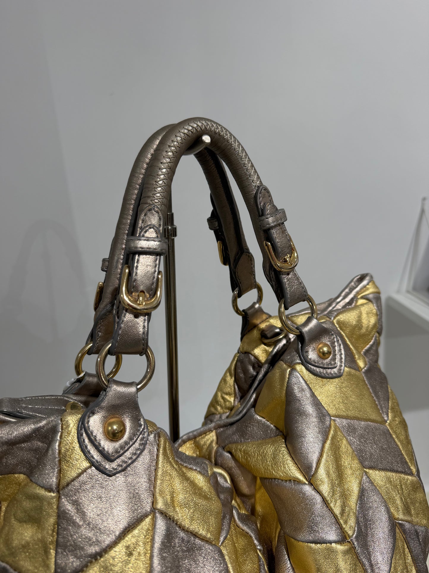 Rare Vintage 00s Miu Miu Braided Gold And Silver Maxi Bag