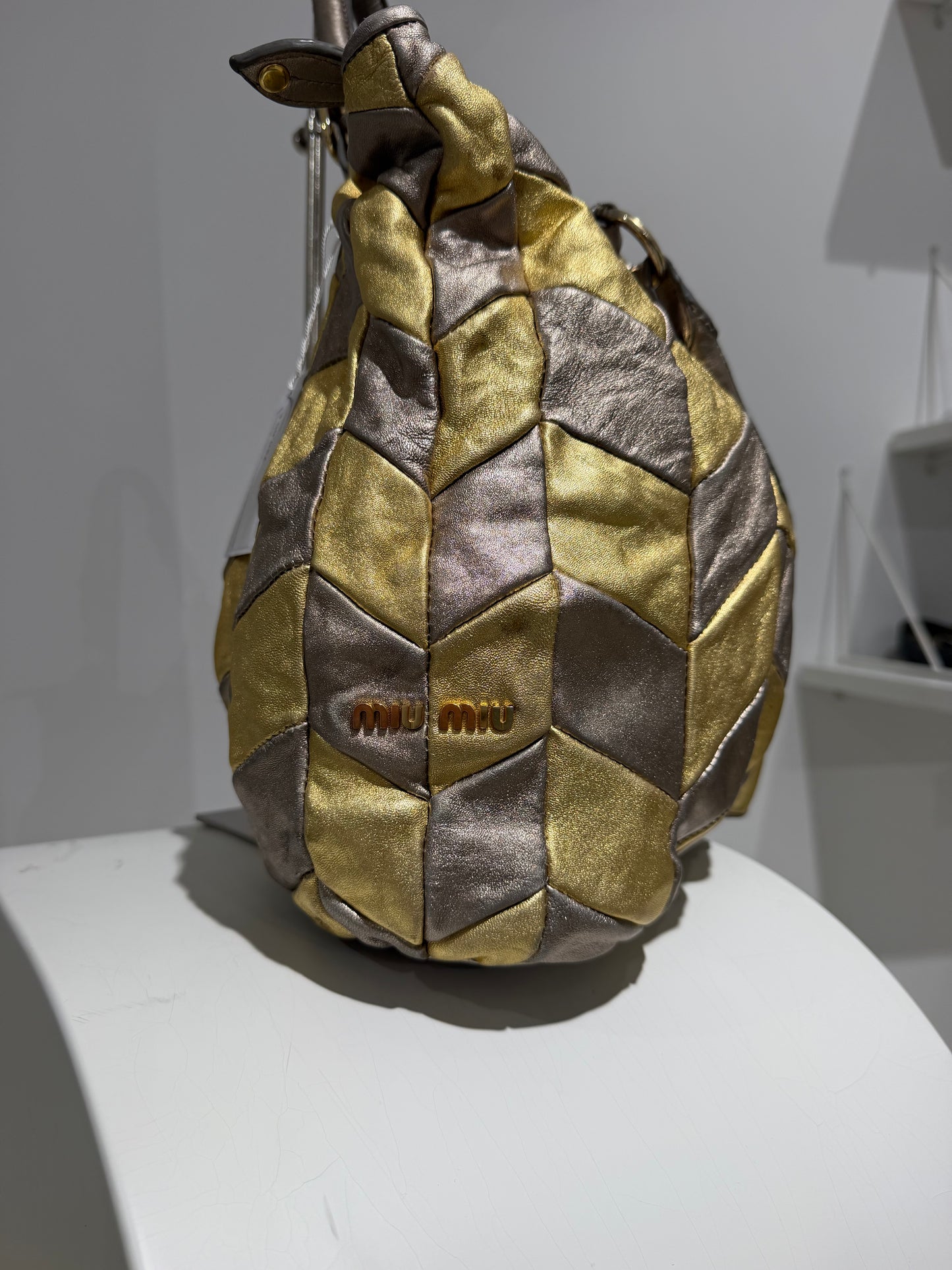 Rare Vintage 00s Miu Miu Braided Gold And Silver Maxi Bag