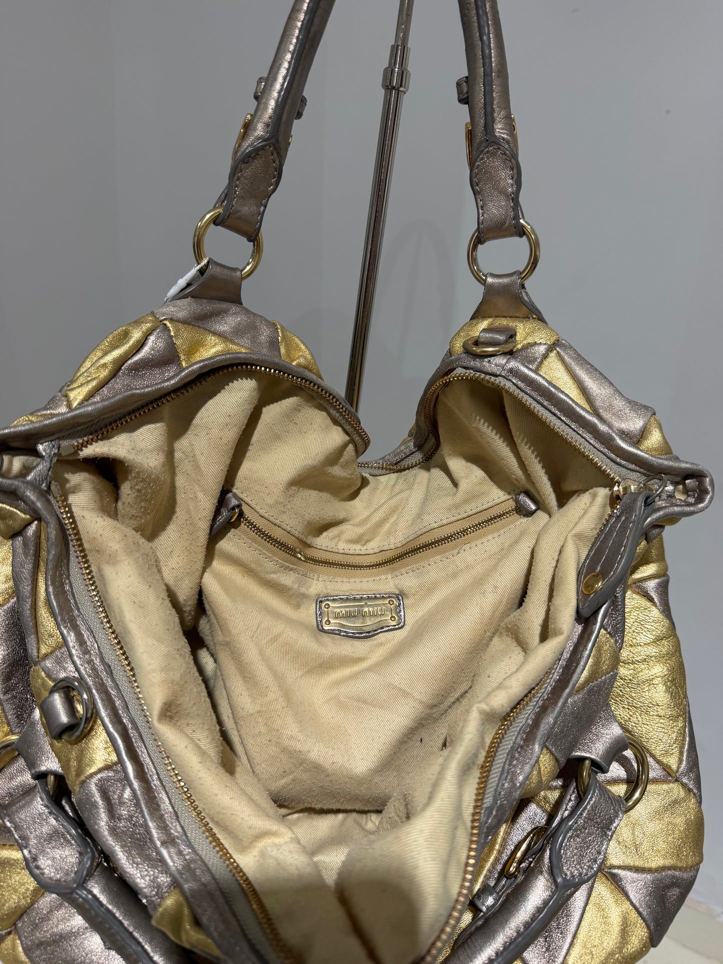 Rare Vintage 00s Miu Miu Braided Gold And Silver Maxi Bag