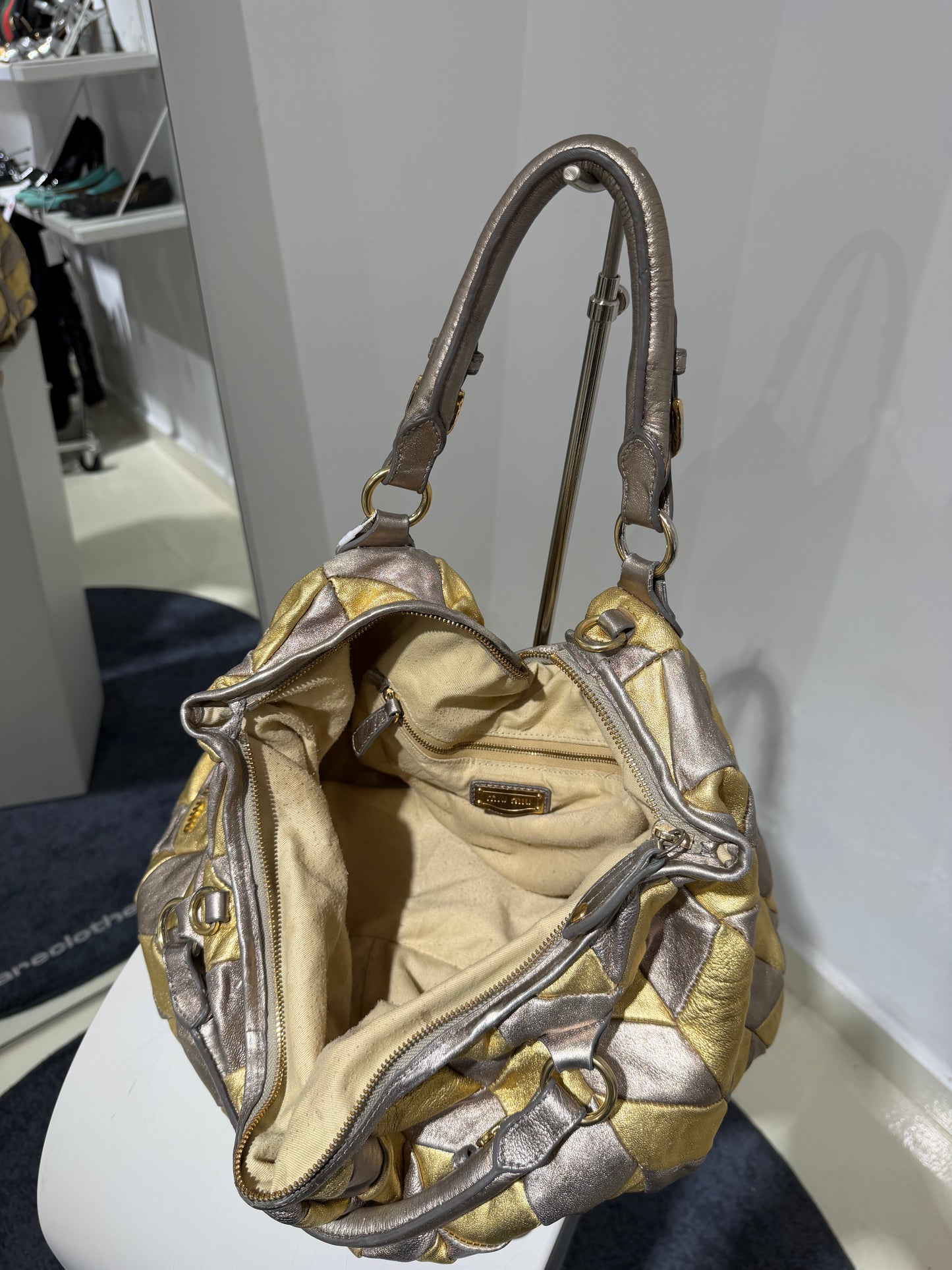 Rare Vintage 00s Miu Miu Braided Gold And Silver Maxi Bag