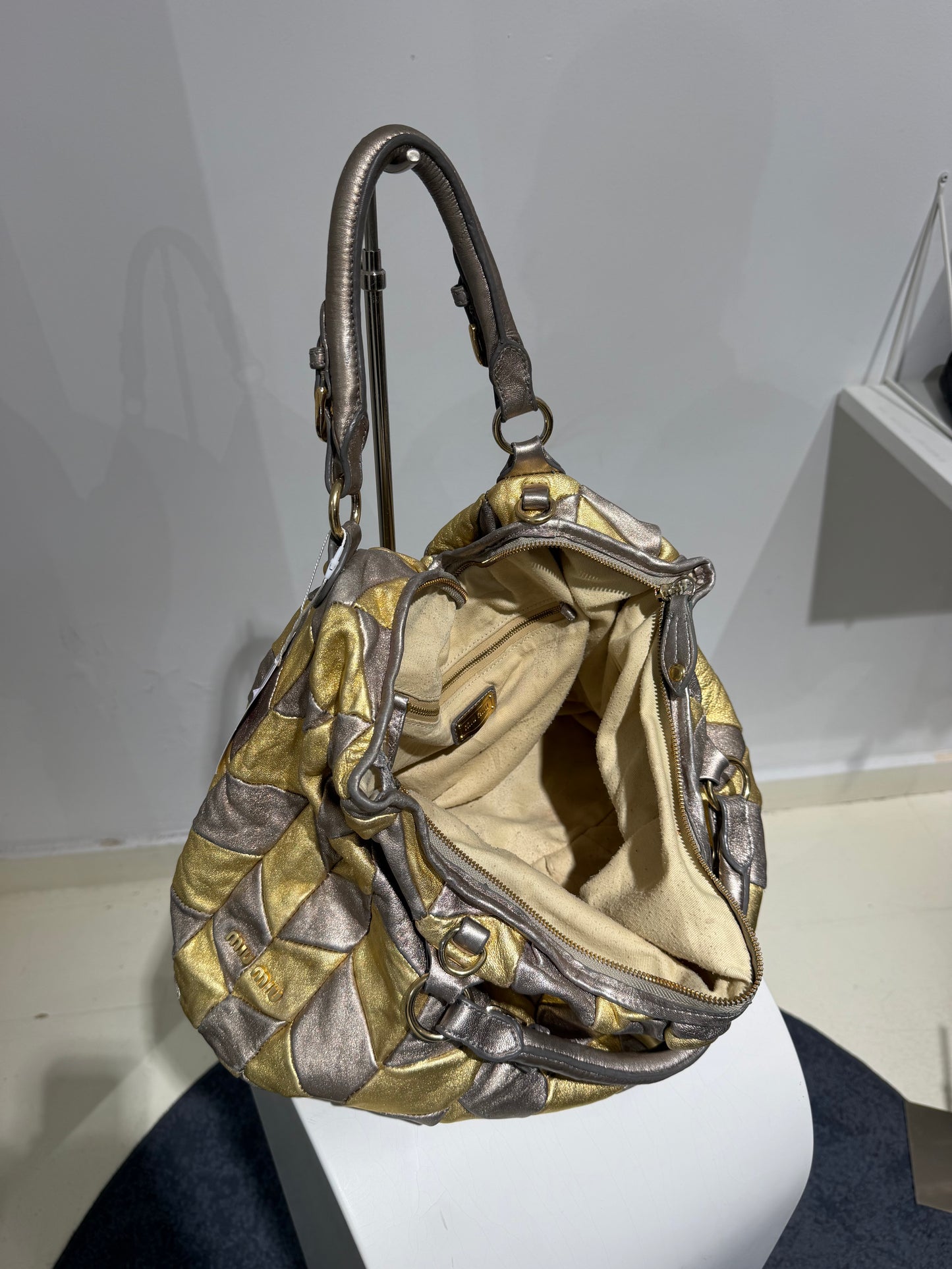 Rare Vintage 00s Miu Miu Braided Gold And Silver Maxi Bag