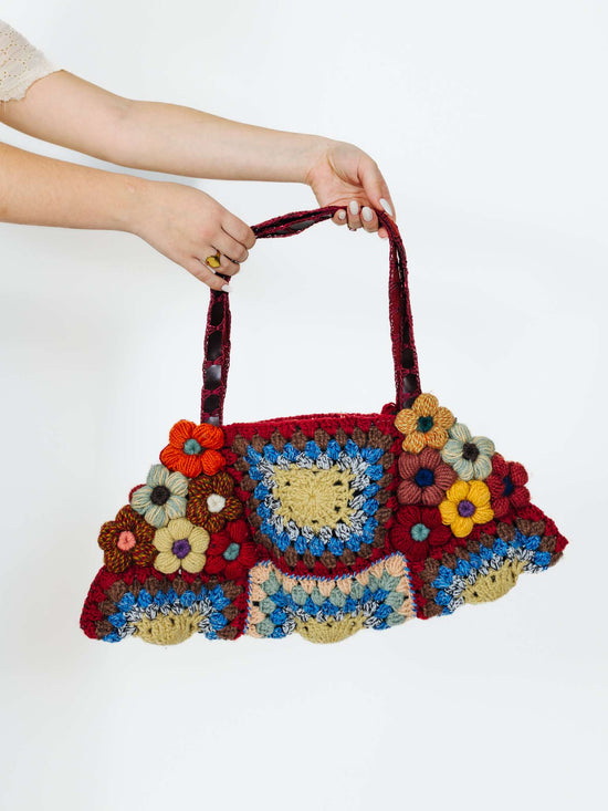 Insane Vintage 00s Handmade Crochet Floral Bag