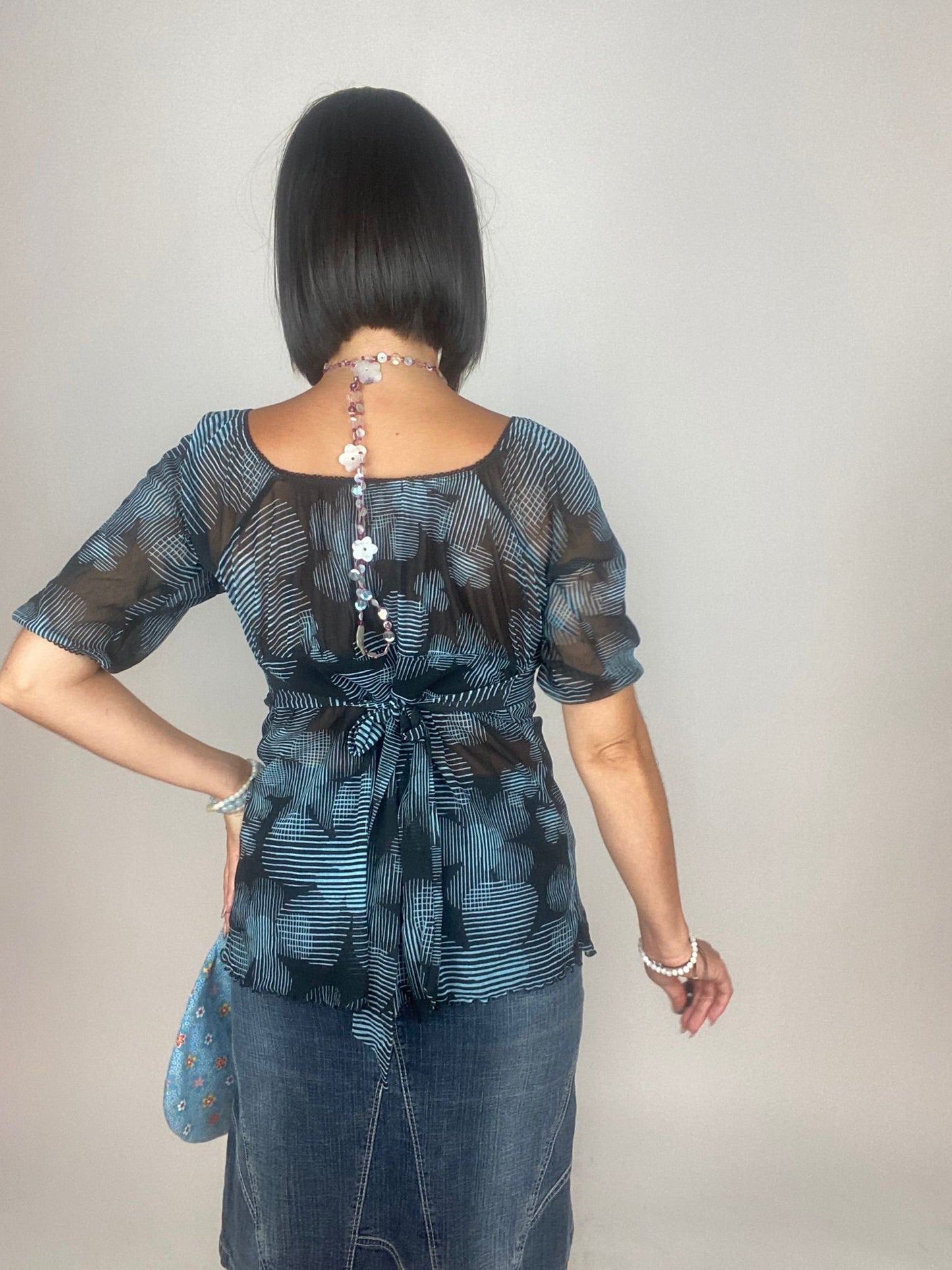 Vintage 00s Milkmaid Mesh Floral Top