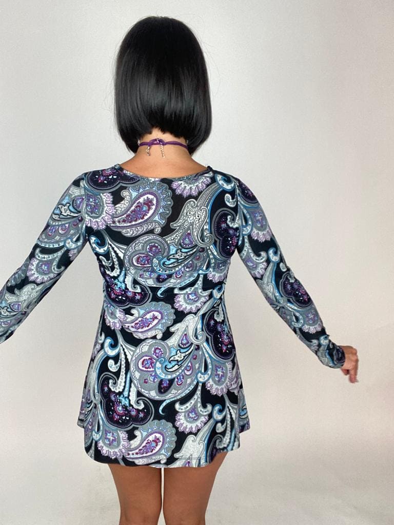 Vintage 00s Boho Stretch Paisley Mini Dress