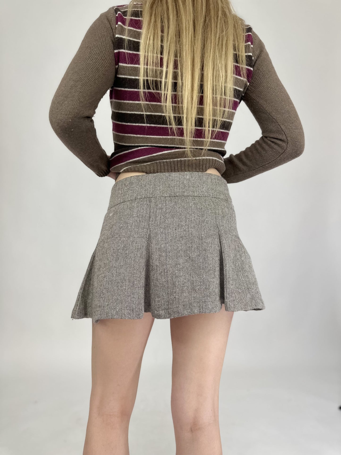 Mini Falda Vintage Plisada En Espiga Principios Años 2000