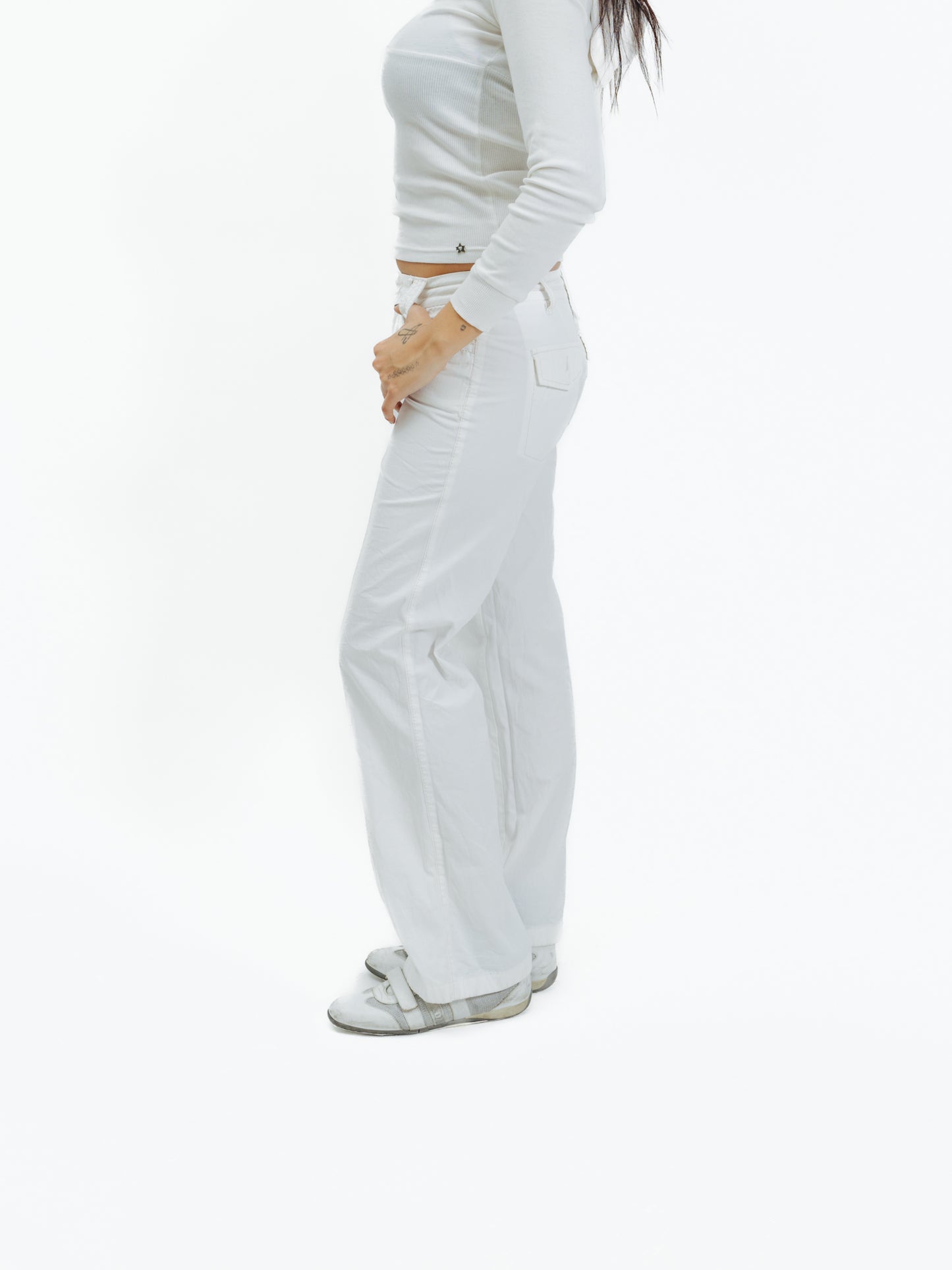 Vintage 00s Cargo Low Rise White Pants