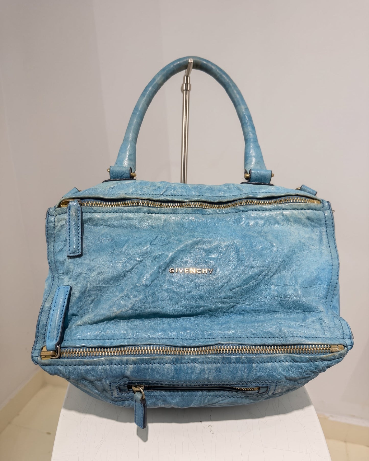 Rare Archive Vintage 00s Givenchy Pandora Ruched Maxi Bag In Turqoise