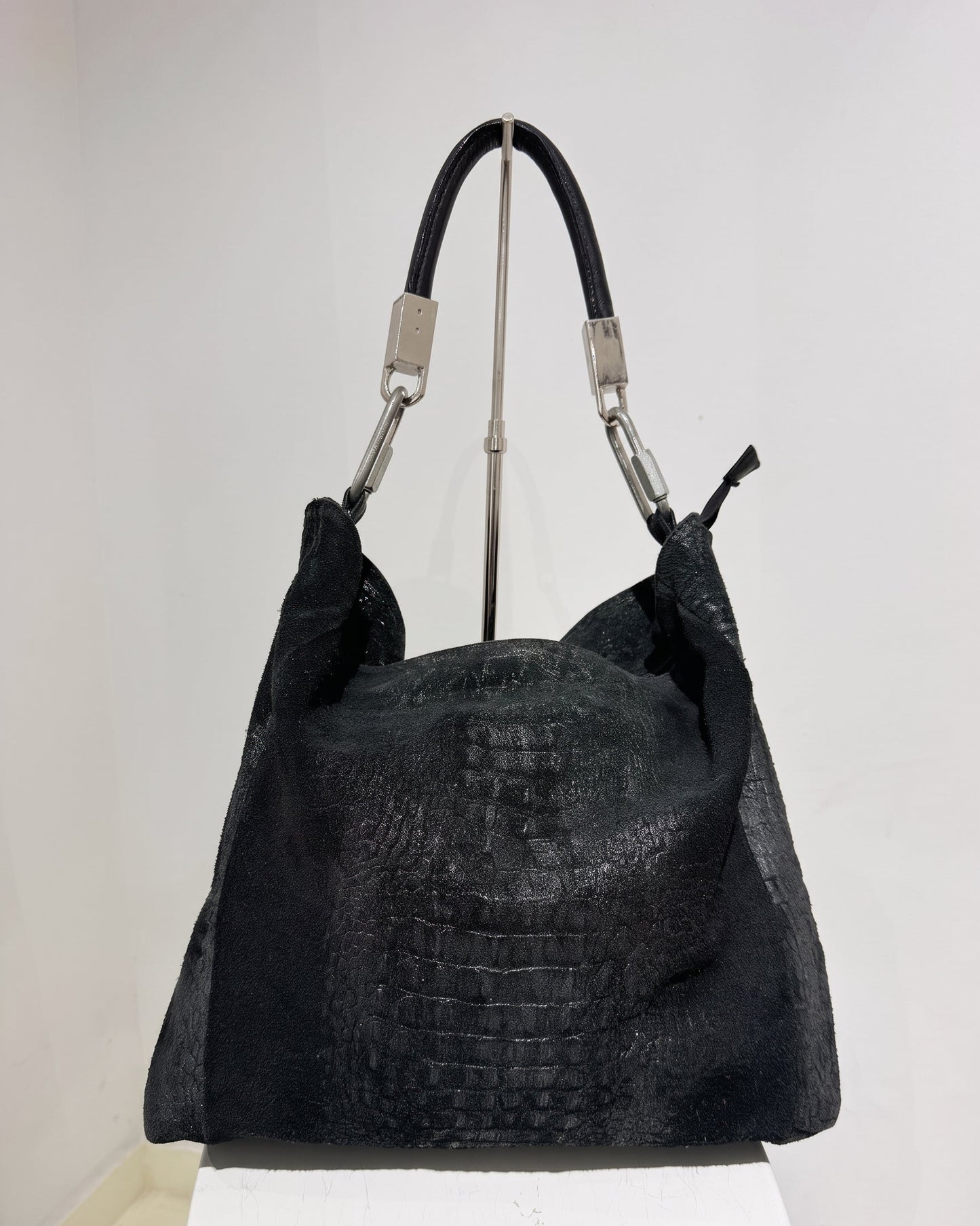 Rare Vintage Y2K Berlin Style Leather Shoulder Bag With Carabiners