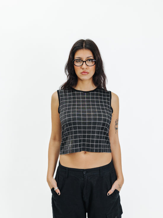 Vintage 00s Shimmery Plaid Cropped Top