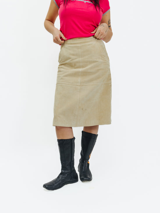 Vintage late 90s Minimalism Suede Midi Skirt