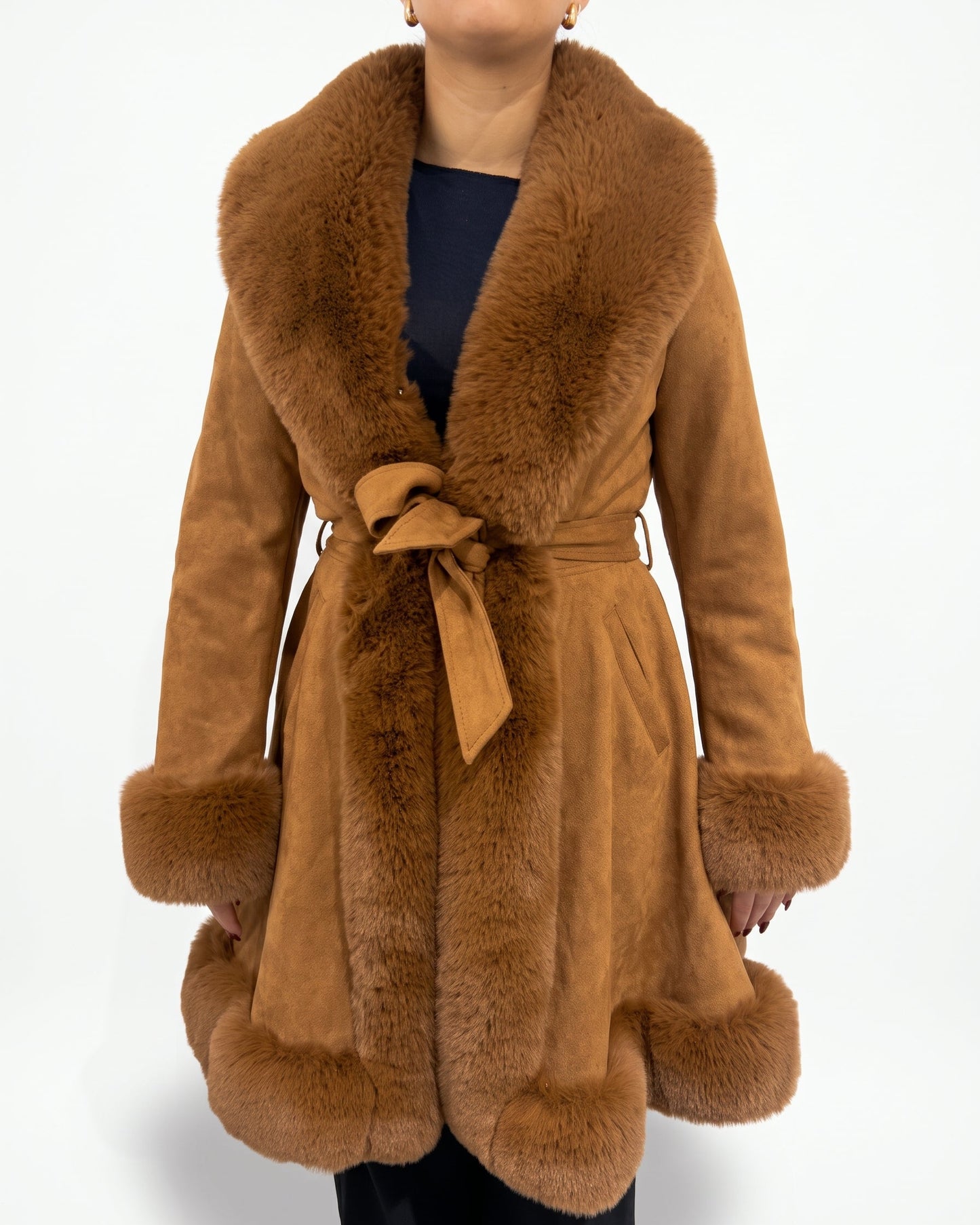 Super Rare Vintage 90s Afghan Furry Maxi Coat In Dark Beige 70s Cut