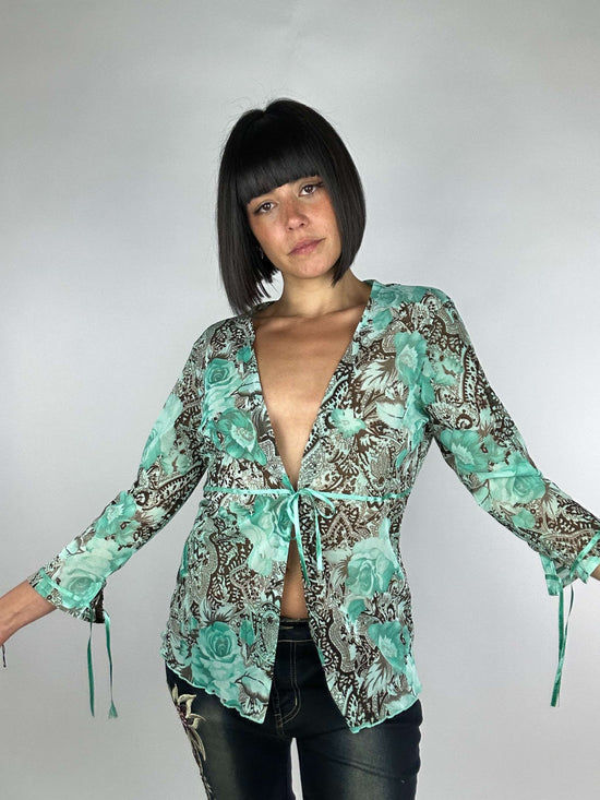 Vintage 00s Parsley Mesh  Boho Shirt