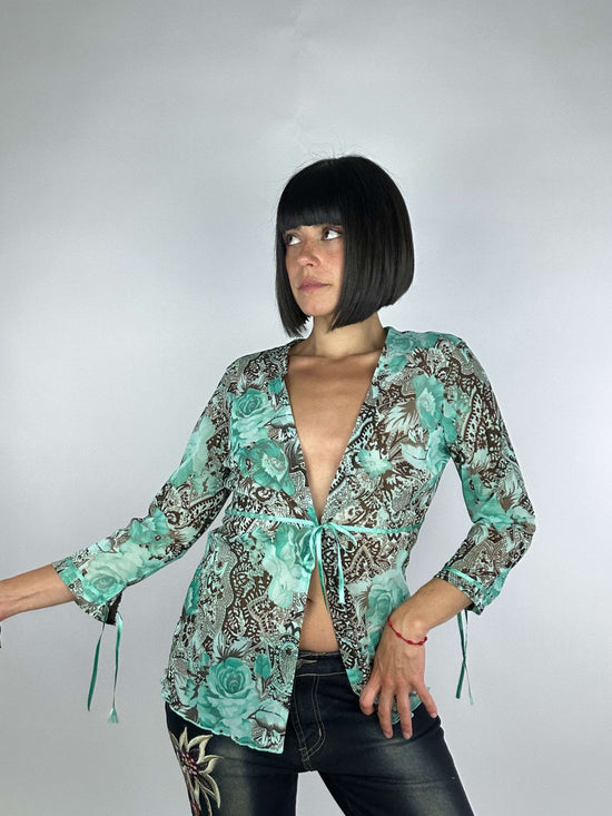 Vintage 00s Parsley Mesh  Boho Shirt