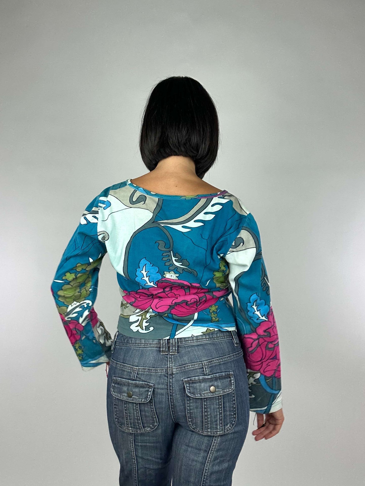 Vintage 00s Graphic Print Floral Long Sleeve Top