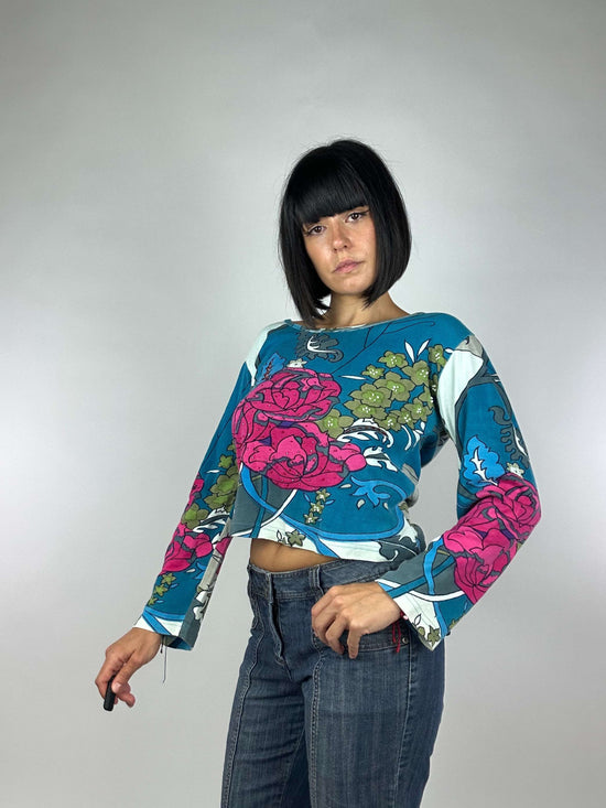 Vintage 00s Graphic Print Floral Long Sleeve Top