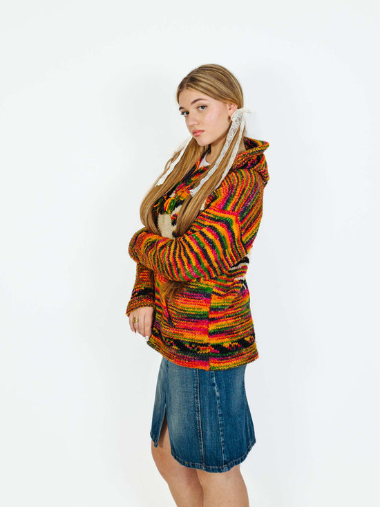 Unique Vintage 90s Boho Colorful Knitted Jacket