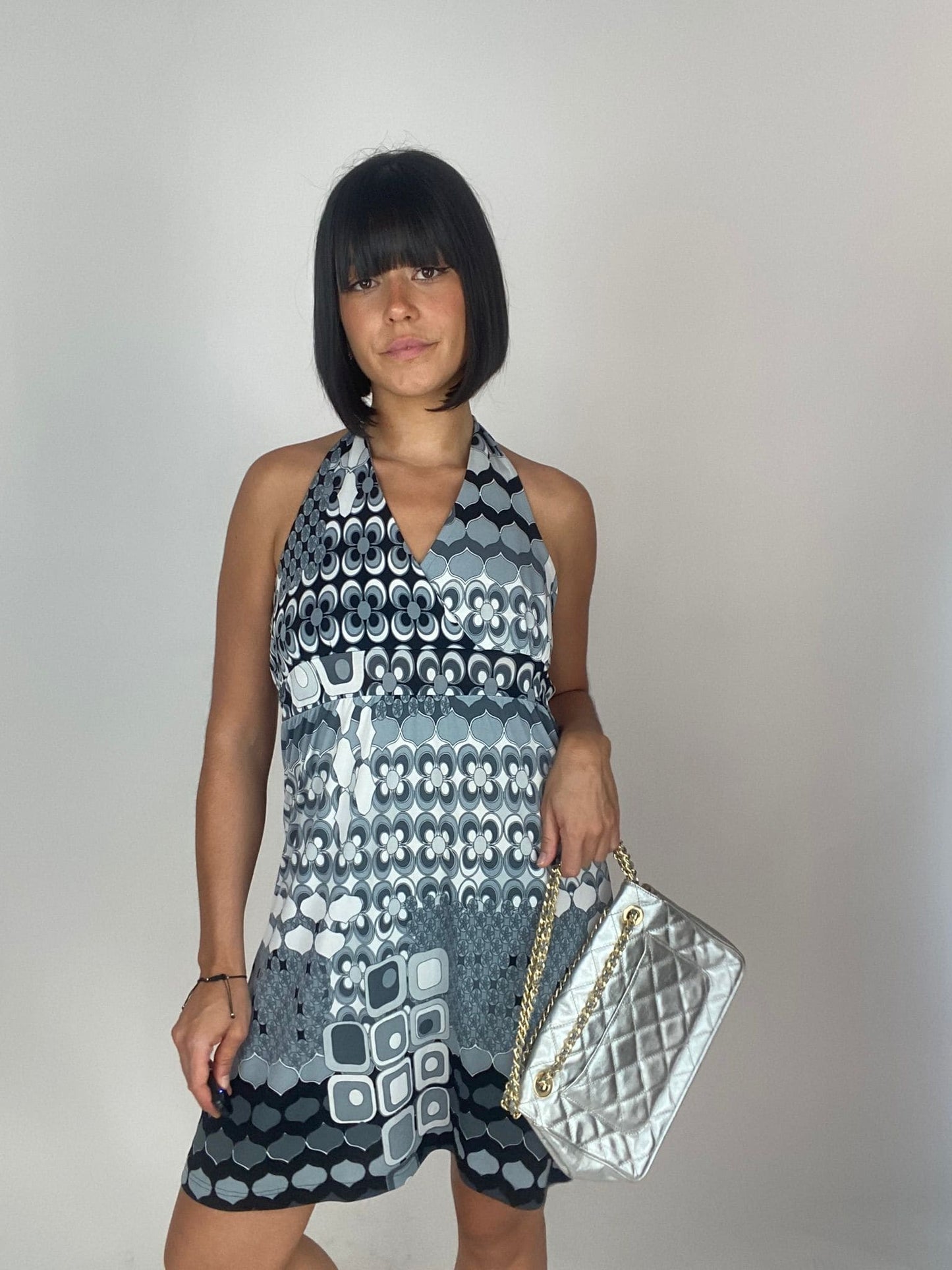 Vintage Y2K Geometric Lycra Midi Dress