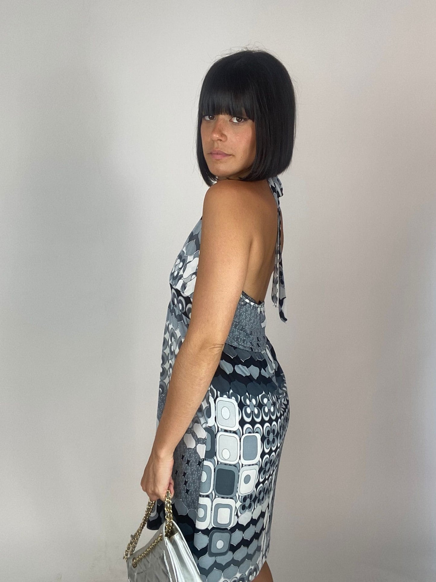 Vintage Y2K Geometric Lycra Midi Dress