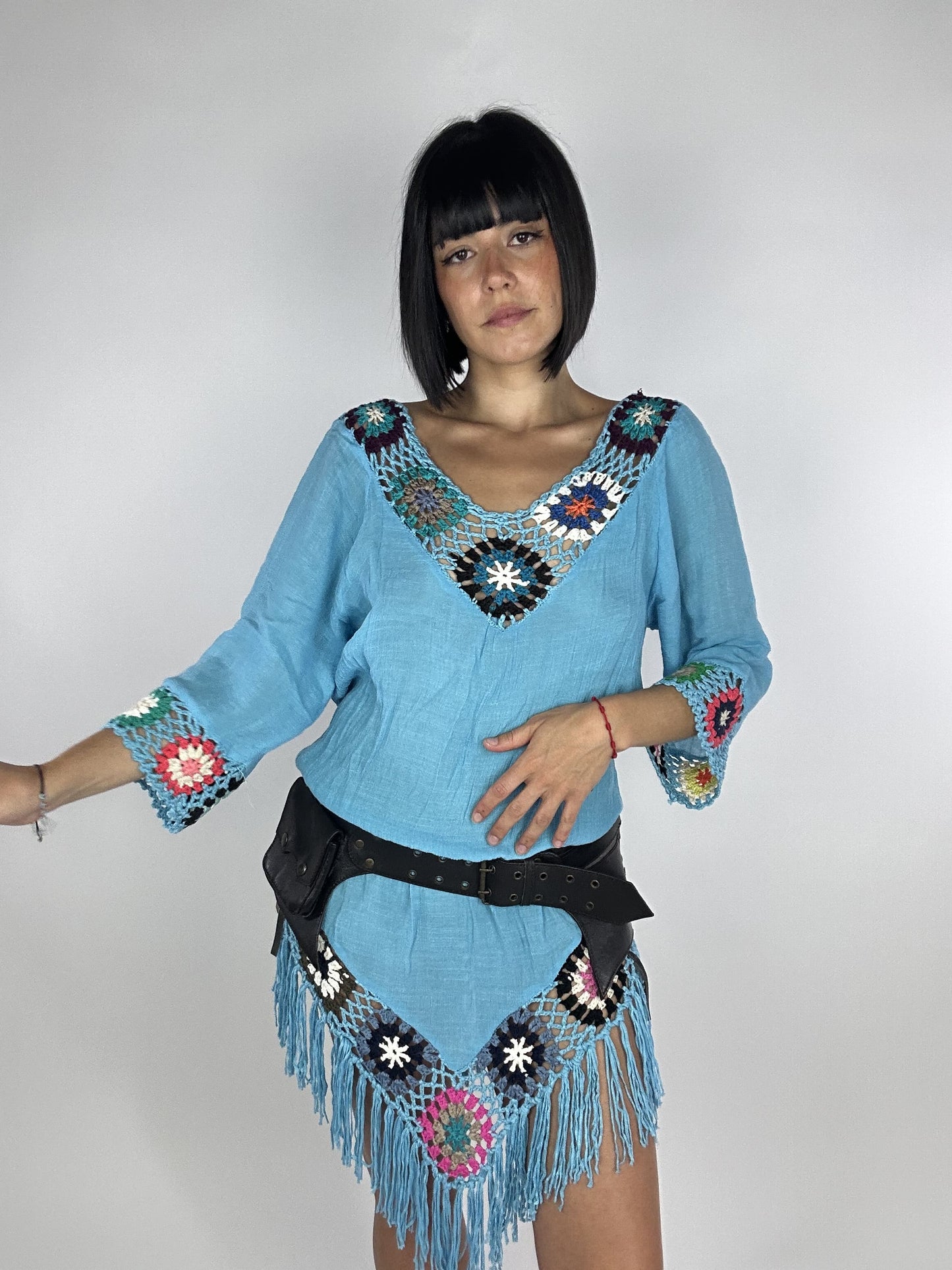 Vintage 00s  Boho Asymmetric Crochet Dress