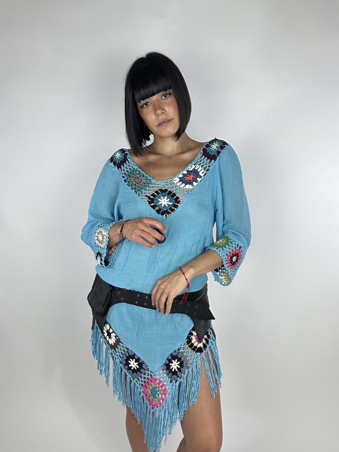 Vintage 00s  Boho Asymmetric Crochet Dress