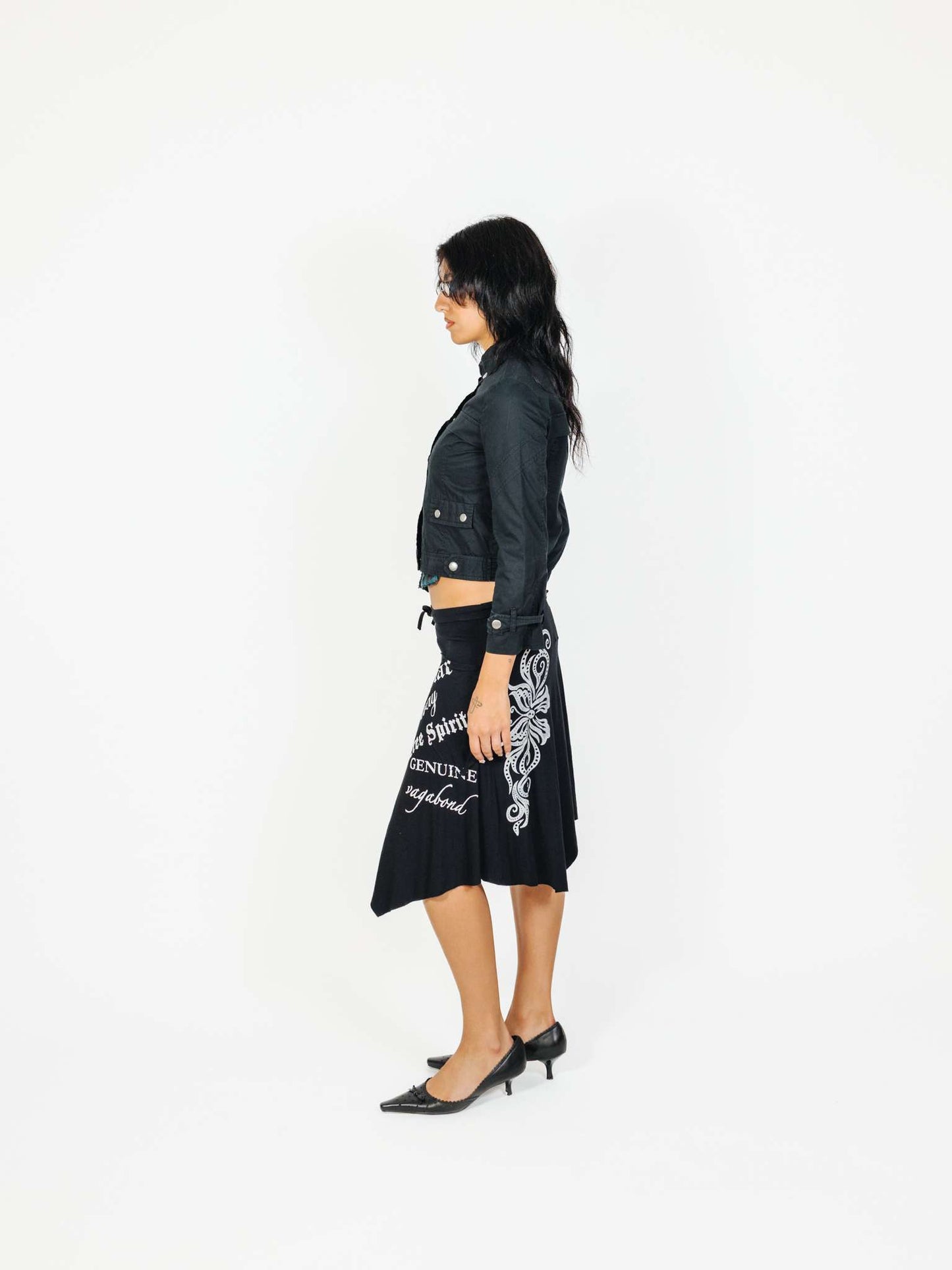 Vintage 00s Asymmetric Goth Midi Skirt With Letters