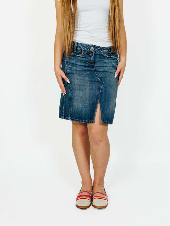 Vintage 00s Cowgirl Denim Midi Skirt With Tacks