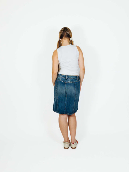 Vintage 00s Cowgirl Denim Midi Skirt With Tacks
