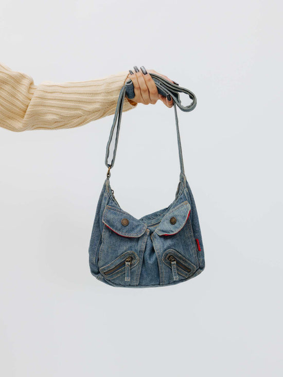 Vintage 00s Grunge Denim Crossed Bag With Pockets