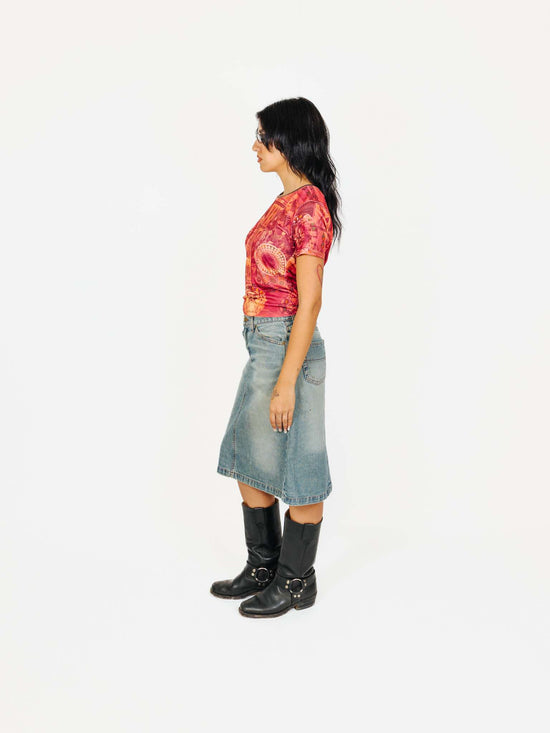 Cargar imagen en el visor de la galería, Vintage 00s Light Denim Stone Washed Midi Skirt
