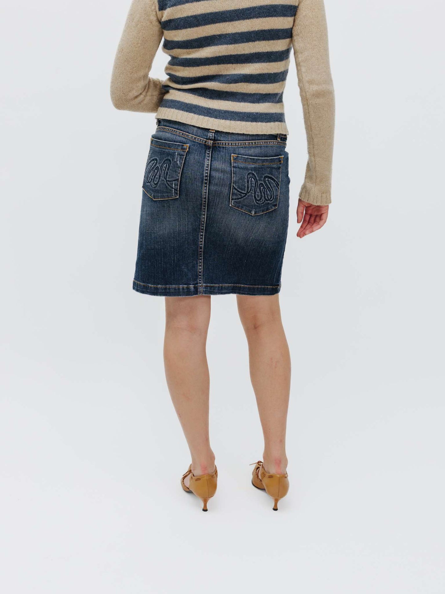 Vintage 00s Low Rise Denim Midi Skirt