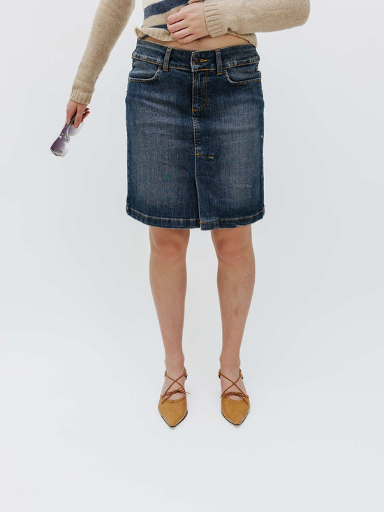 Vintage 00s Low Rise Denim Midi Skirt