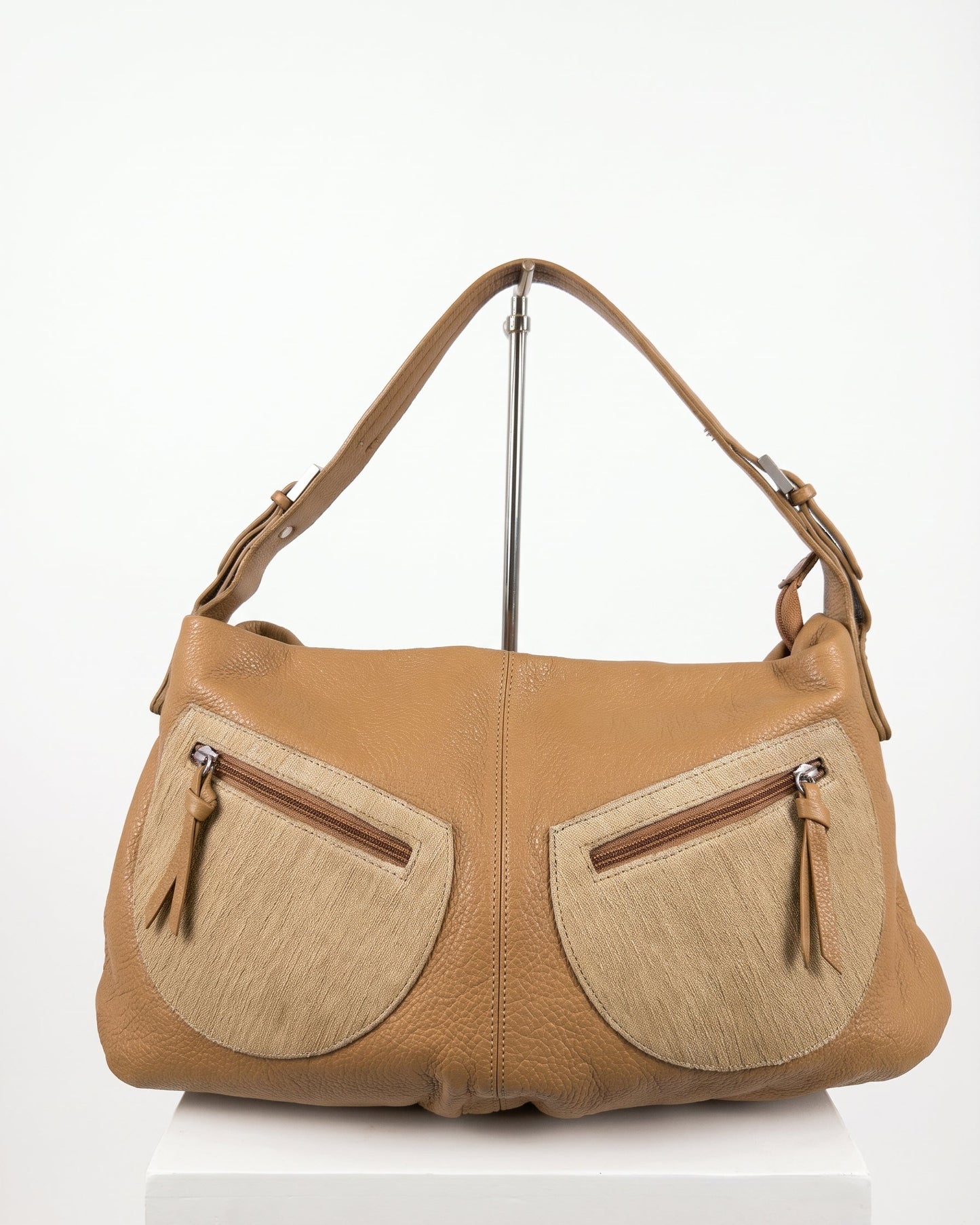 Vintage 00s Ralph Lauren Style Boho Leather Fur Maxi Bag With Pockets