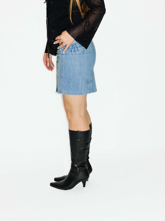 Vintage 00s Subversive Asymmetric Light Denim Midi Skirt