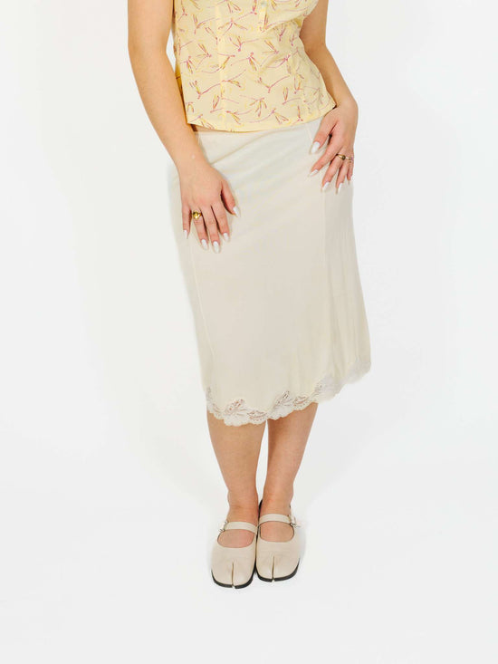 Vintage 90s Coquette Midi Skirt With Lace Details