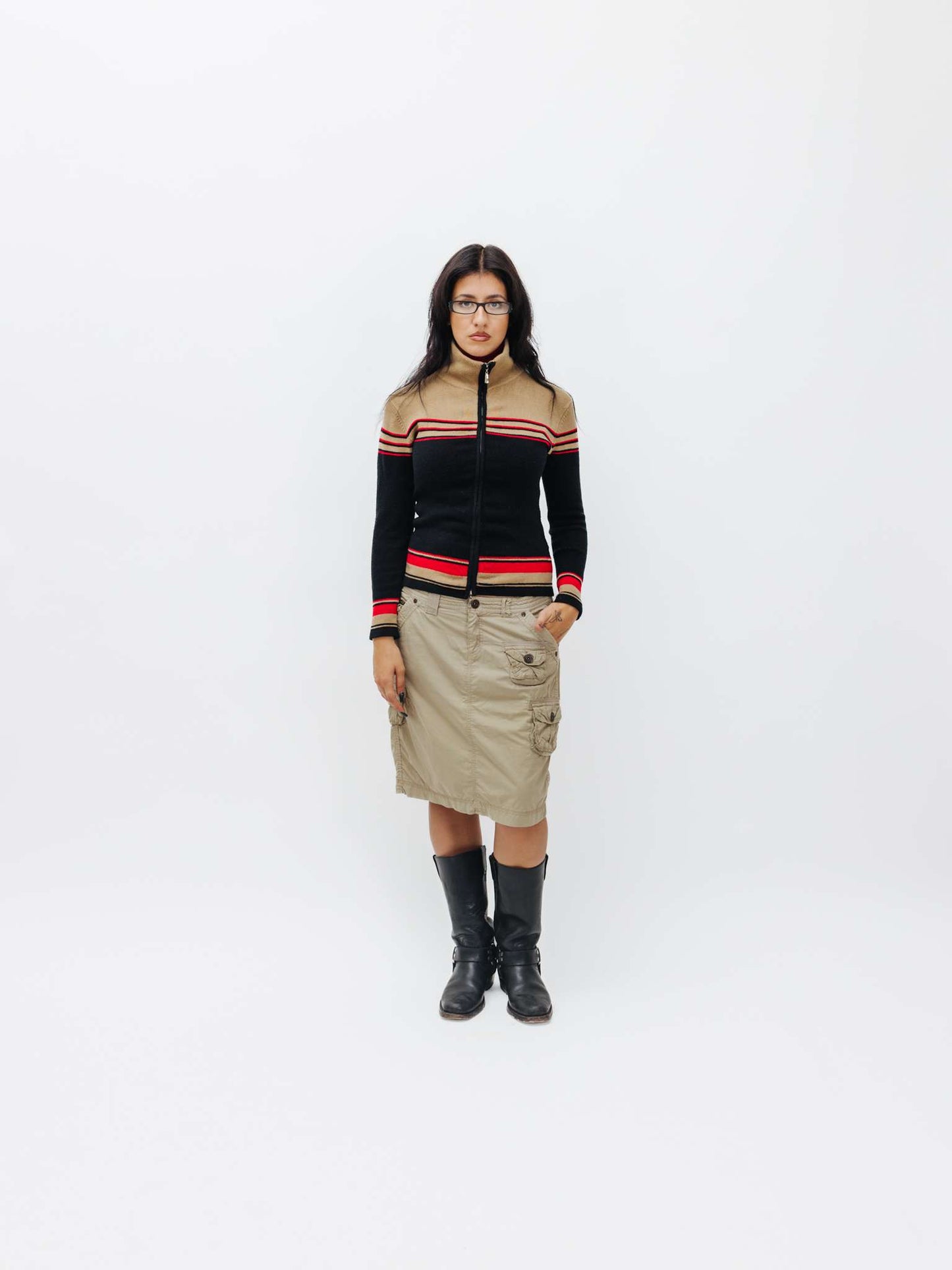 Cargar imagen en el visor de la galería, Vintage 90s Minimalism Knitted Zip Up Striped Cardigan

