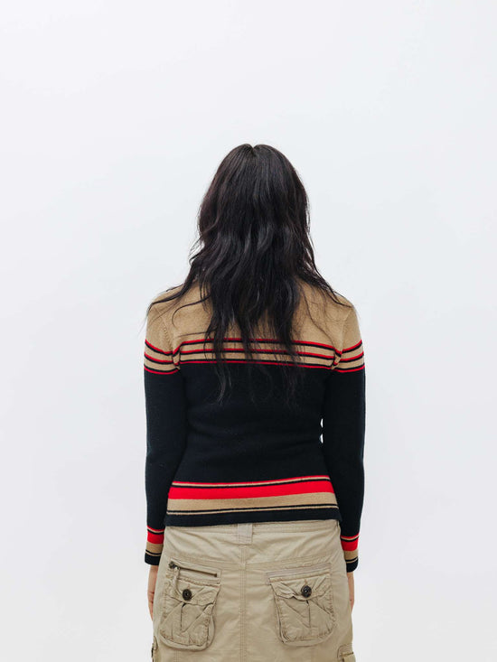 Cargar imagen en el visor de la galería, Vintage 90s Minimalism Knitted Zip Up Striped Cardigan
