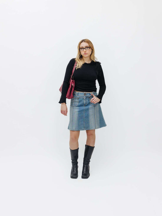 Vintage Late 90s Denim Braided Midi Skirt
