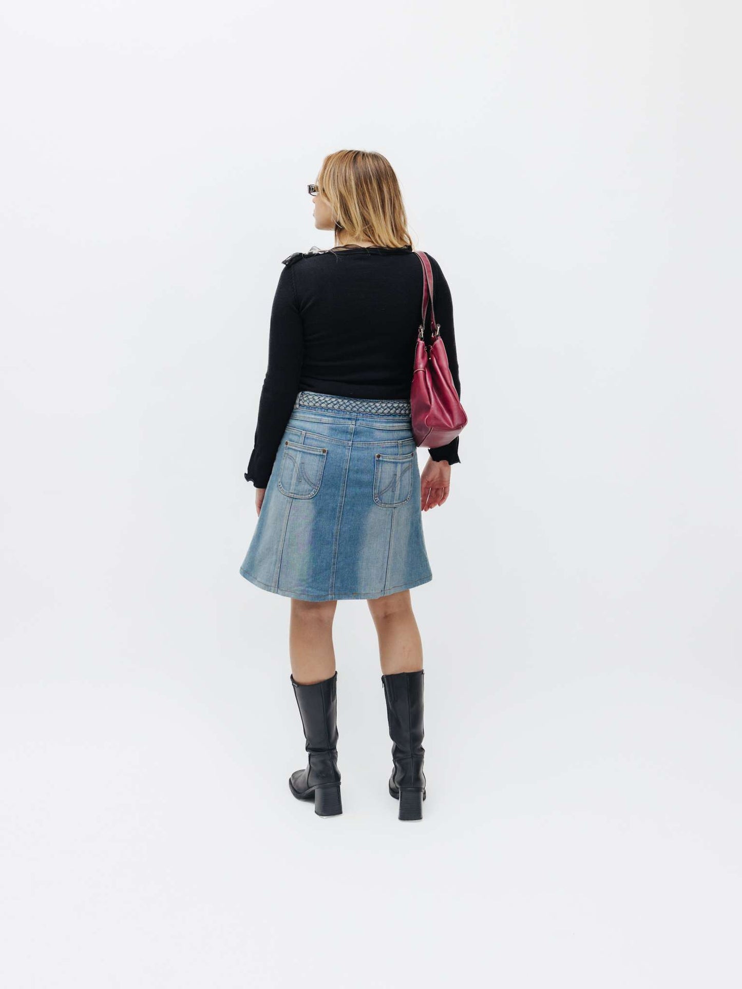 Vintage Late 90s Denim Braided Midi Skirt