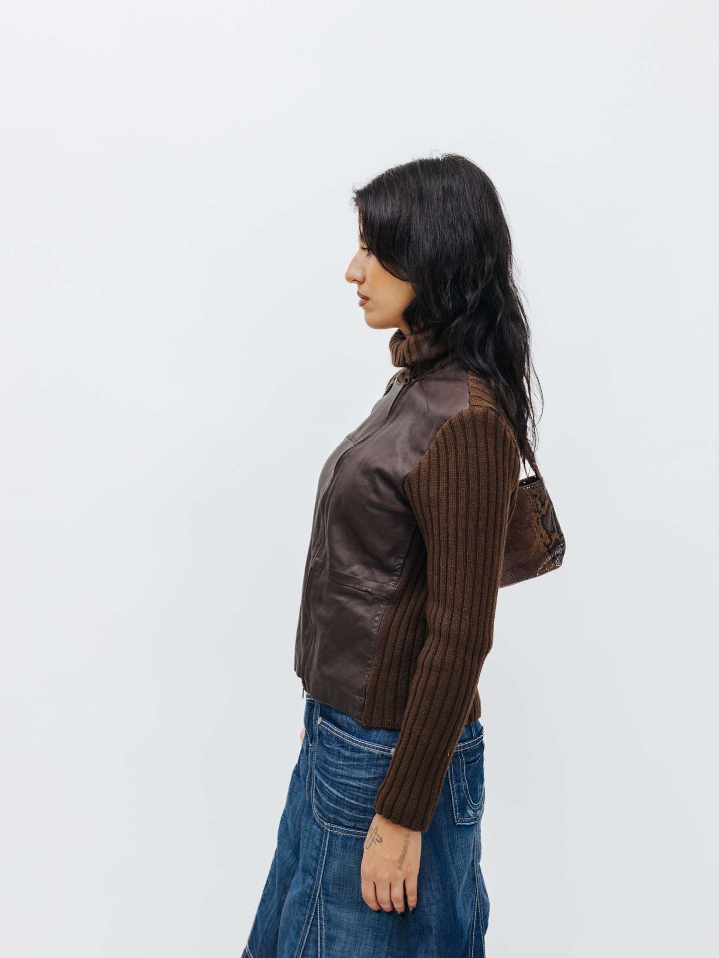 Cargar imagen en el visor de la galería, Vintage Late 90s Subversive Faux Leather Knitted Jacket
