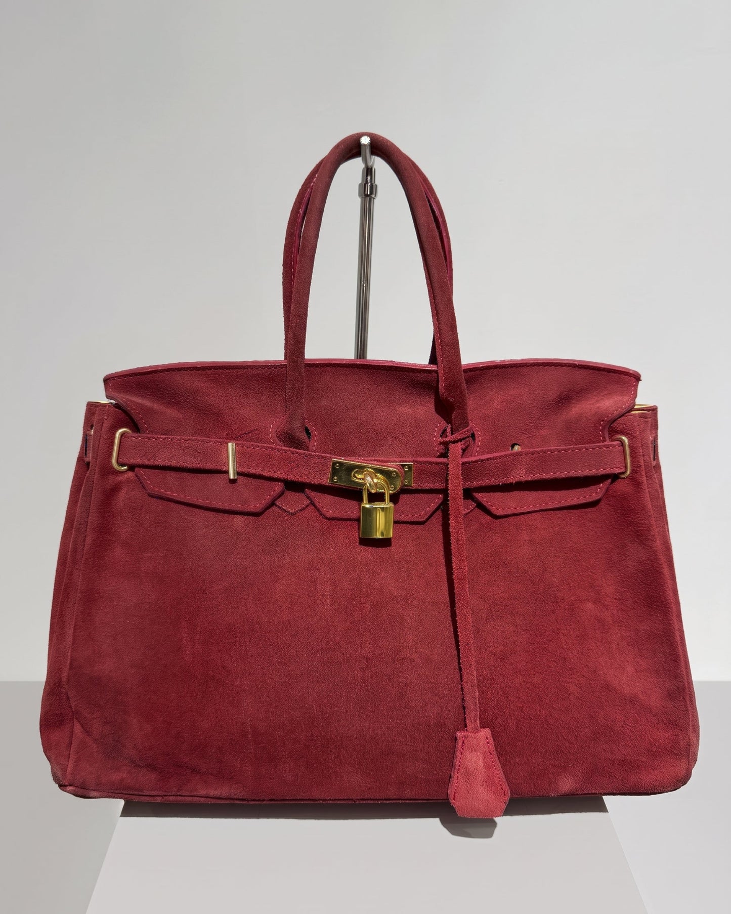 Vintage Y2K Birkin Style Worn Effect Leather Maxi Bag Ashley Olsen Style In Burgundy