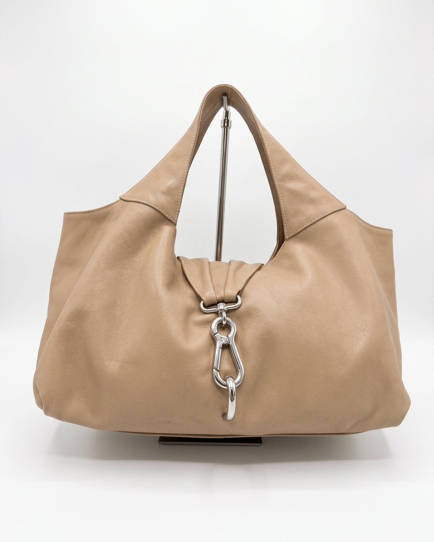 Vintage Y2K Gucci Hobo Style Leather Maxi Bag In Beige