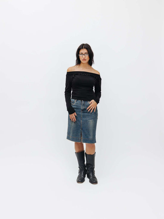 Vintage Y2K Stone Washed Denim Midi Skirt