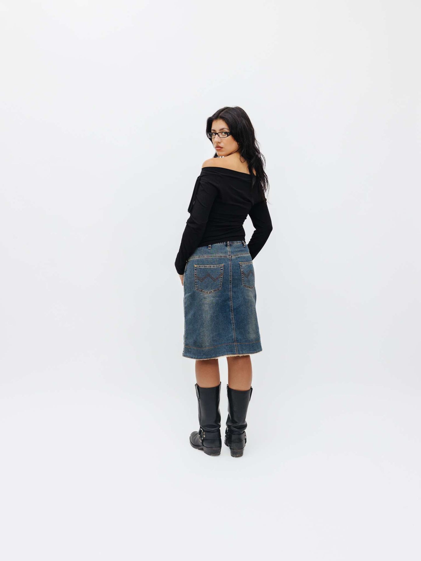 Vintage Y2K Stone Washed Denim Midi Skirt