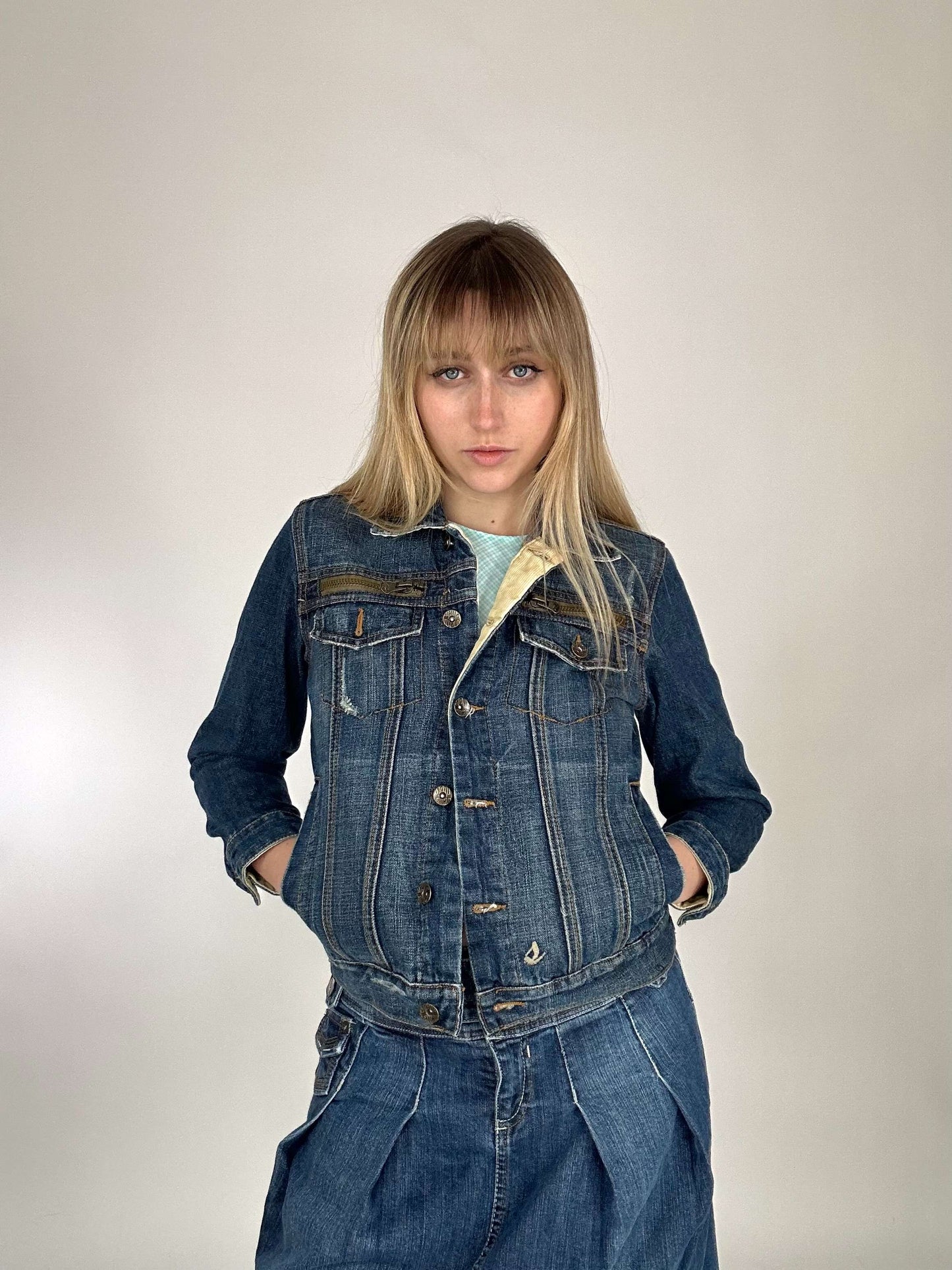 Vintage 90s Denim Jacket With Zippers