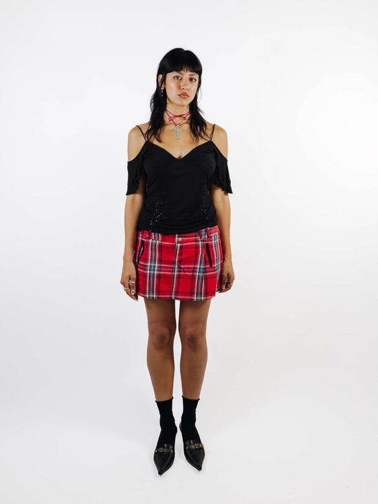 Mini Falda Vintage Y2K Plisada Estampado Cuadros